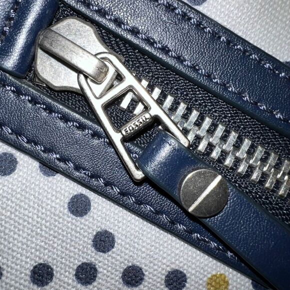 Fossil Dawson Polka Dot Crossbody Bag Purse Gray Navy Mustard Adjustable Strap - Picture 6 of 16